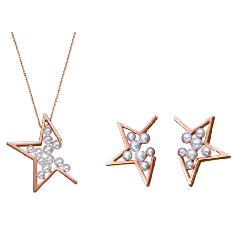 

MANI E PIEDI Luxury Quality Pearl And Star Pendant Necklace With Stud Earring For Women Rose Gold Designer Jewelry Set Korean