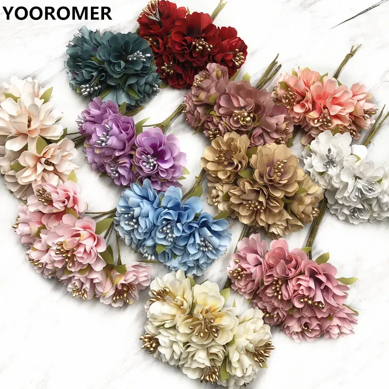 YOOROMER 6 шт. мини-Хризантема украшение для букета искусственный шелк роза
