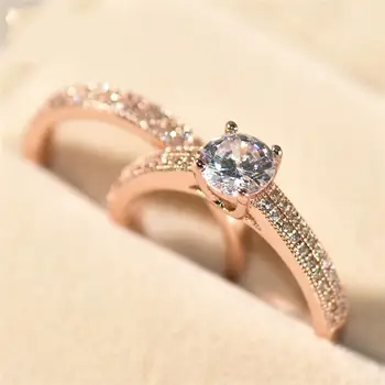 

Luxury Female White Bridal Wedding Ring Set Fashion 925 Silver & gold Jewelry Promise CZ Stone Engagement Rings For Women