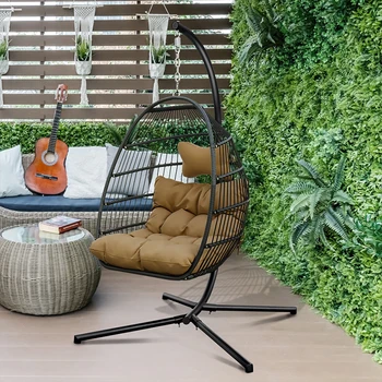 

Hanging Hammock Chair Swinging Chair with Stand Soft Cushion Folding Basket Garden Indoor Outdoor Furniture Hanging Chair