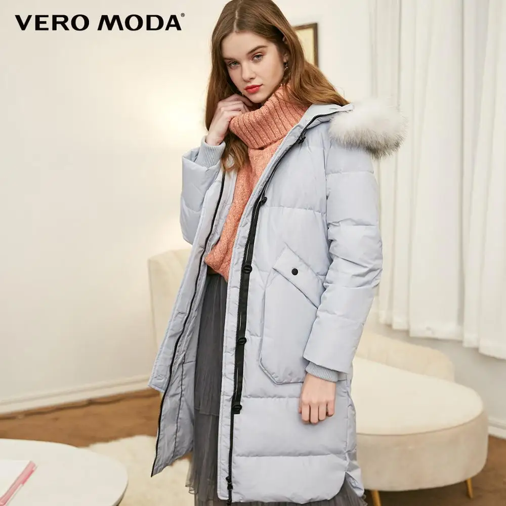 Vero Moda зимний енотовый воротник с капюшоном съемный длинный пуховик | 318312504