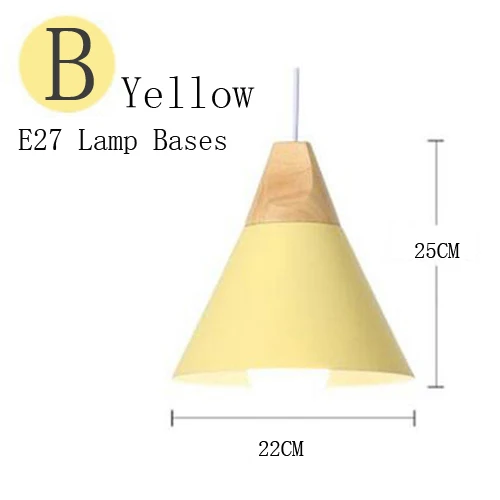 Подвесные светильники в скандинавском стиле, алюминиевый абажур, цветной кофейный, для спальни, лофт, 1,2 м, кабель, внутреннее освещение, светодиодный, деревянный, E27, подвесной светильник - Цвет корпуса: Model B Yellow