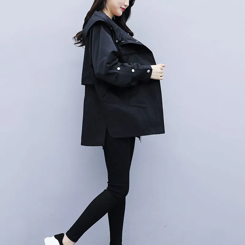 

Women Jacket Coat Hooded Long Sleeve Casual Windbreaker Female Loose Jackets Oversize Ladies Outerwear 2021 New Autumn