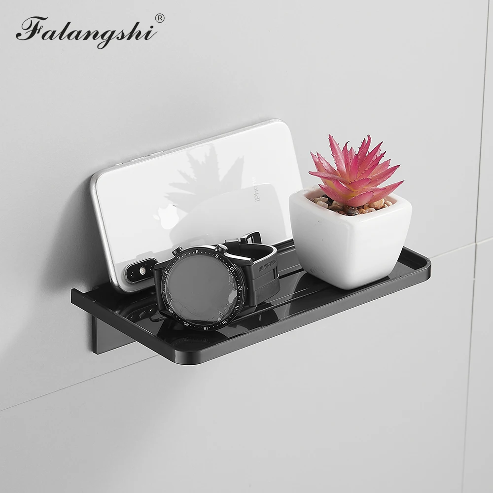 Plastic Bathroom Shelf Storage Rack Black Shelves Wall Holder Shower Basket Phone Storage Bathroom Organization WB8011