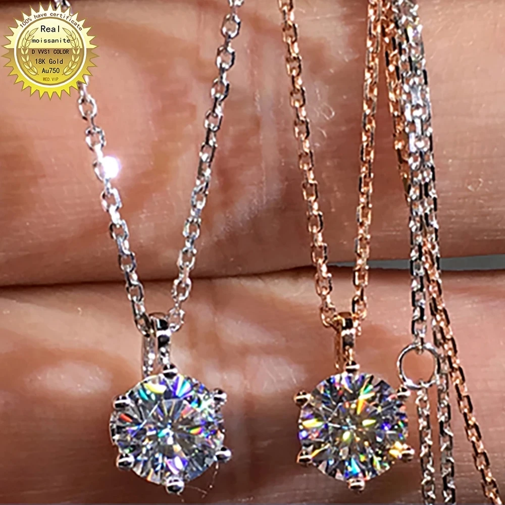 

18K Au750 Gold Women Pendants Necklaces Moissanite Diamond 0.5 1 2 3 4 5 Carat Round Gift Wedding Anniversary Engagement Party