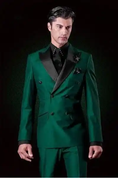 Trajes Italianos De Saten Verde Doble Botonadura Para Hombre Traje De Boda Formal De Solapa Con Pico Negro Para Hombre Novio Esmoquin Traje Hombre 2 Piezas Aliexpress