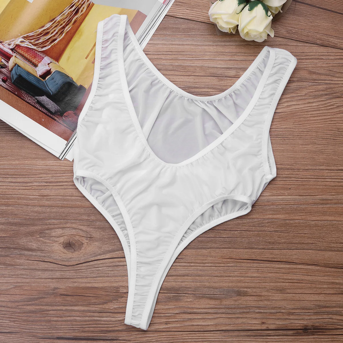 Women One Piece Swimsuits Swimwear High Cut Thong Leotards Bathing Suit Leotard Bodysuit Underwear Beach Bathing Clothes - 4