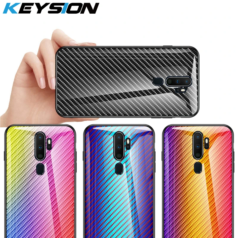 KEYSION Tempered Glass Case for OPPO A9 2020 Carbon fiber Silicone Phone Back Cover A5 A11X | Мобильные телефоны и
