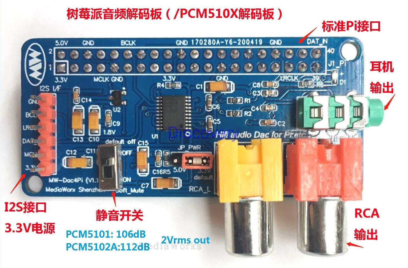 

Плата аудио декодера Raspberry Pi PCM510xA