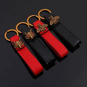 

Fashion Genuine Leather Metal Luxury Keychain Auto Car Waist KeyChains Black Red Leather Fox Bee Keyrings Key Chain Keyholder