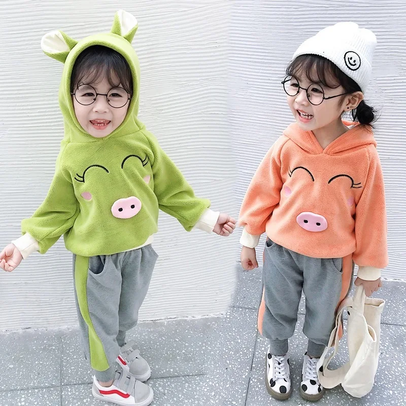 

Korean-style Two-Piece Set Female Baby Winter Hoodie Fleece Long-sleeve Suit Casual Cool Fashion Infants Childrenswear