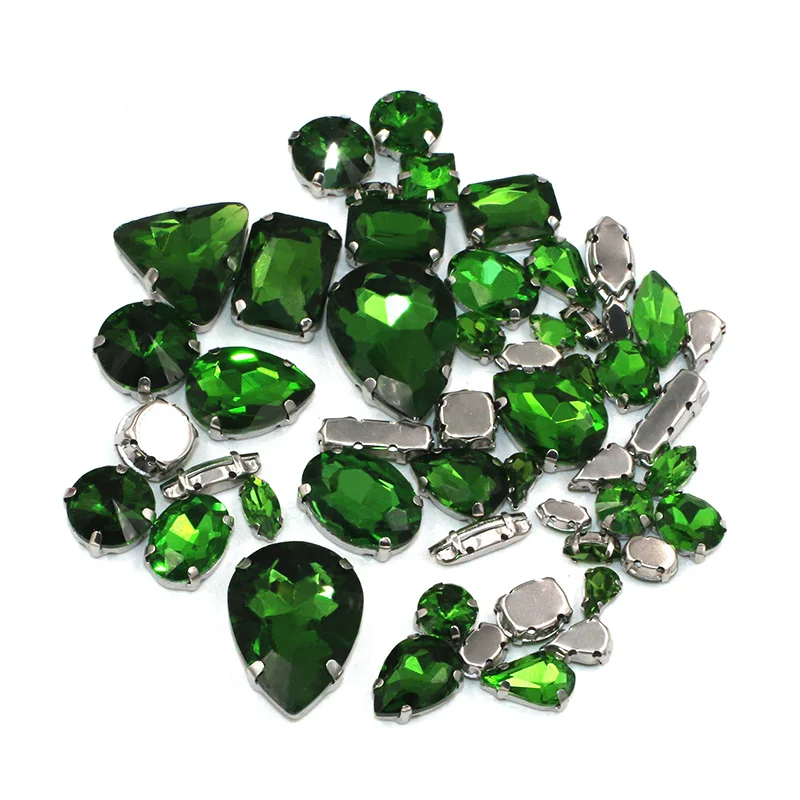 Emerald Green Glass Rhinestones For Clothing Loose Flatback Dress Stones  Decorative Crystal Sew On Rhinestones 50PCS/PACK S045