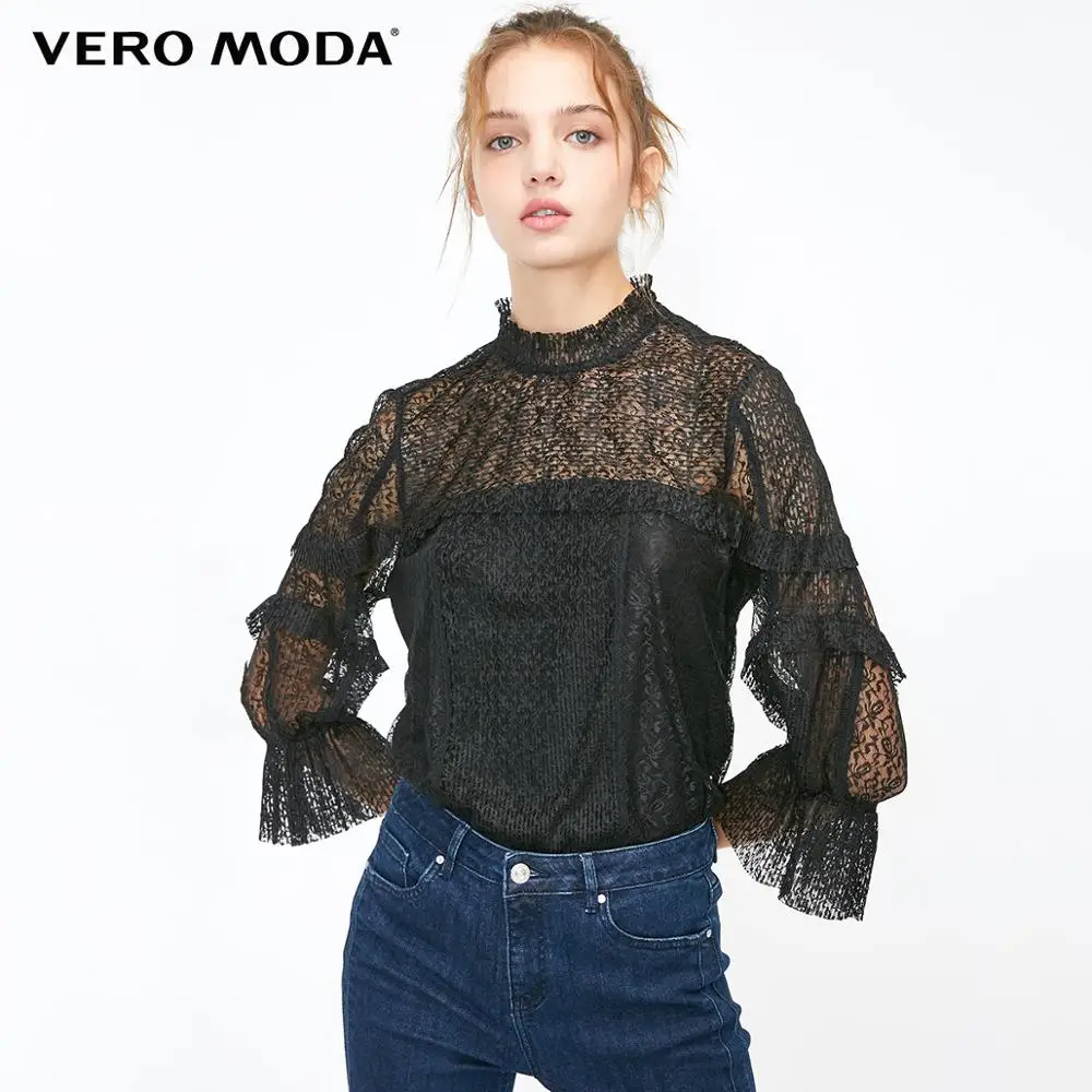 Vero Moda Новые поступления прозрачные кружевные топы с оборками | 318430515|Футболки|