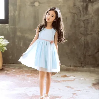 

2020 New Toddler Girls Dress Baby Cotton Sleeveless Summer Chidlren Patchwork Kids Dresses Ittle Teen Girls Dress Blue Holiday