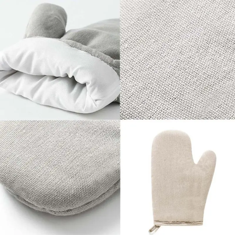 Solid Color Heat Resistant Glove Cotton Linen Fashion Nordic Kitchen Cooking Microwave Gloves Baking BBQ Potholders Oven Mitts kitchen gloves cotton pot holders