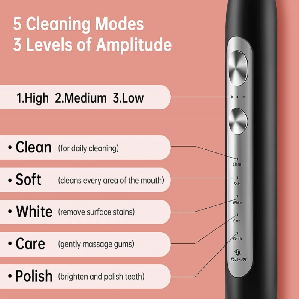 Ultrasonic Electric Toothbrush Wireless Charging for Adult IPX7 Waterproof Replacement Heads Whitening Teeth Timer Smart Brush