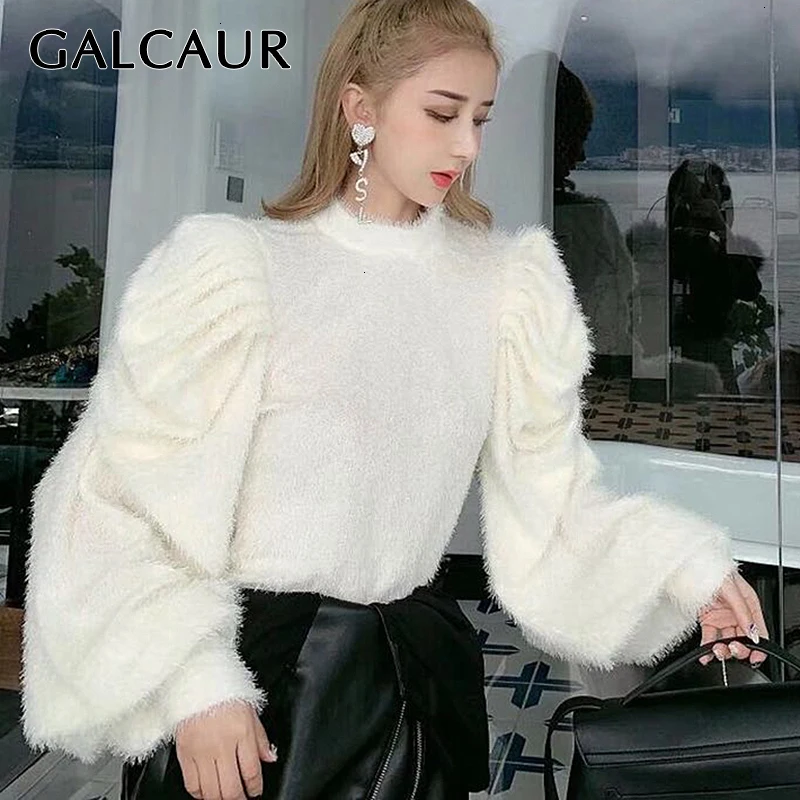 Женский кашемировый свитер GALCAUR элегантный вязаный пуловер с круглым вырезом и