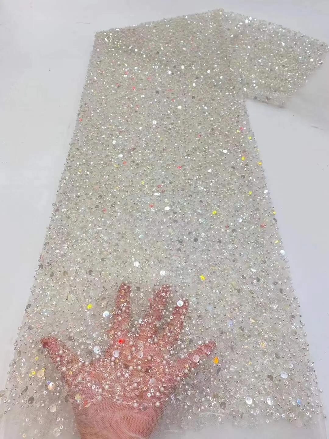 

Африканская Тюль кружевная ткань с блестками и бисером ZH-2686813 последняя Ткань Высокое качество сетки кружева ткань для платья