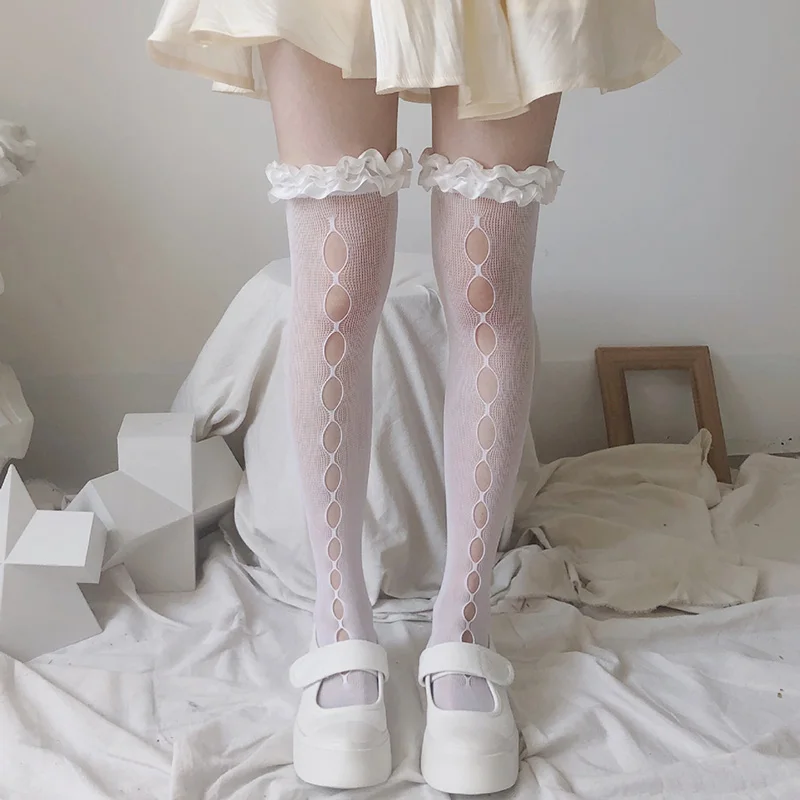 Lolita Hollow Lace Stocking Women Mesh Thigh High Knee Socks Woman  Transparent Thin Long Stockings Girls Dress Calcetine Medias - Stockings -  AliExpress