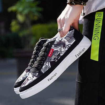 C5 TaoBo Low Top Graffiti Canvas Shoes Man Flat High Quality Lace-up Print Casual Shoes Breathable Light Sneaker Color Debate - Цвет: C5