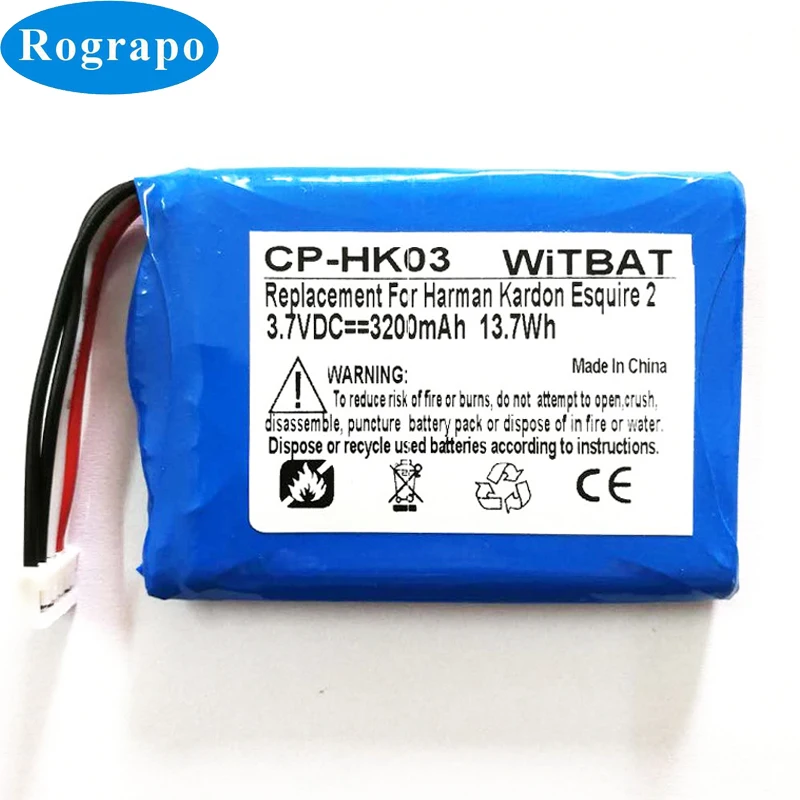 

New 3.7V 3200mAh Full Replacement Battery For Harman Kardon Esquire 2 CP-HK03 GSP805070 Batteries Accumulator 5 wire plug