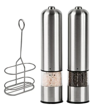 

2 Pieces Of Kitchen Supplies, Round Head Electric Pepper Grinder, Stainless Steel Grinder, Pepper Grinder Set