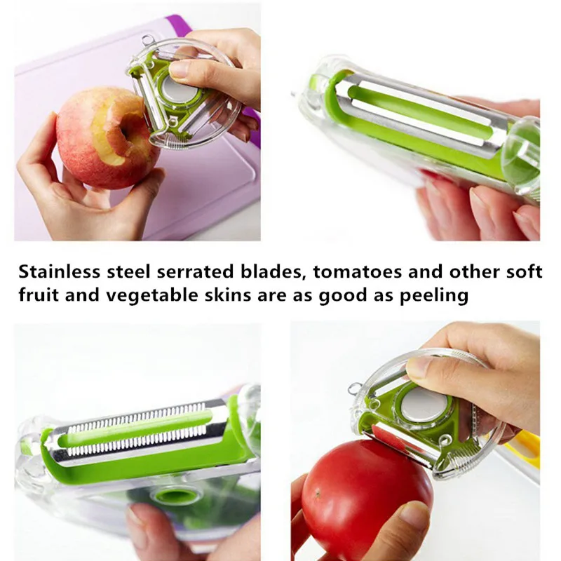 3-в-1 вращающийся Очиститель Многофункциональный Кухня инструмент Нержавеющая сталь овощи фрукты Ножи