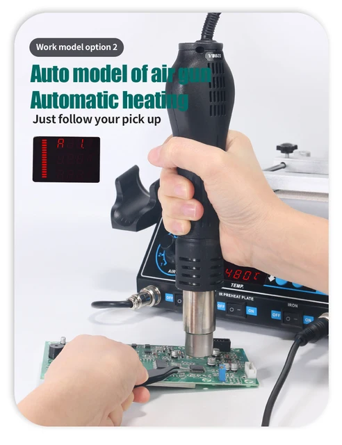 Stazione Saldatura YIHUA 853AAA 3-in-1 - Aria Calda, Saldatore E PreRiscaldatore Per PCB SMD - Foto 11