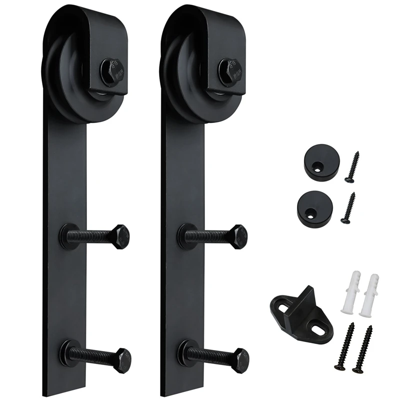 

TOP Sliding Door Hardware Hangers 2 Piece Set (Black) ( J Shape Hangers )Barn Door Track Hanging Rail Accessories