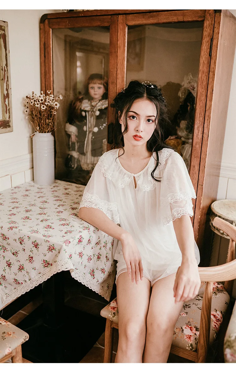 New Summer Thin Section Pajamas Ladies Court Mesh Modal Cotton Sexy Short-Sleeved Two-Piece Home Service