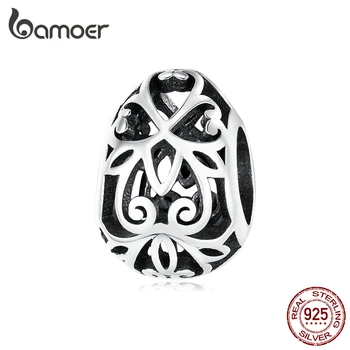 

bamoer Easter Series Authentic 925 Sterling Silver Engraved Vintage Egg Charm for Women Jewelry Making Charm Bracelet SCC1464