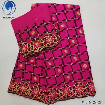 

BEAUTIFICAL african lace fabrics 5+2yards embroidery lace cotton fabric with stones Hot sale nigerian voile lace ML19R232