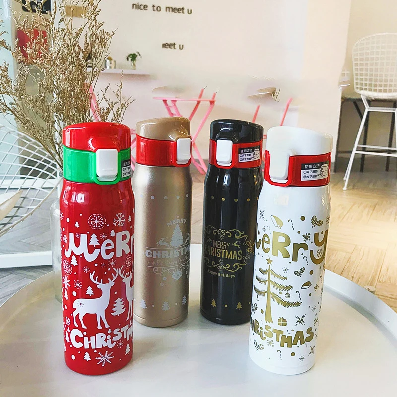 

304 Stainless Steel Coffee Travel Mug With Lid Lock Children Christmas Cups Christmas Vacuum Insulation Flasks Thermos Bottle