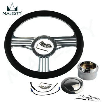 

9-Hole 14" Chrome Billet Steering Wheel W/ Half PVC Wrap + Horn Button & Adapter