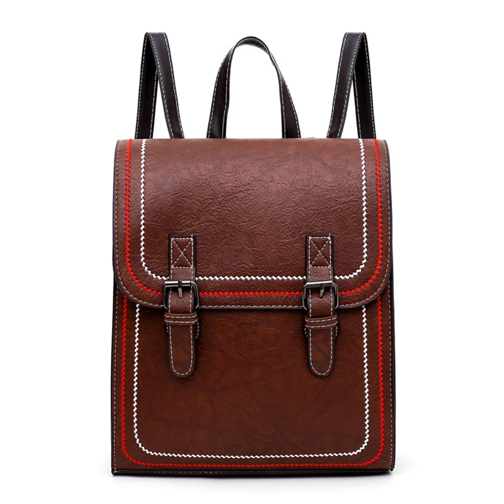 

Teen Girl Fashion Casual Vintage Travel Backpack Solid Color Women School Shoulder Bags Leather Knapsack Preppy Rucksack Mochila