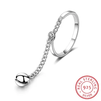 

Micro Zircon Tassel Chain Jingling Bell Adjustable Rings For Women 925 Sterling Silver Rings anillos Bague S-R334