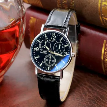 

Men's Quartz Watch Casual Business Watch Simple Fashion Spiral Crown Leather Belt Watch Portable Men's Gift Watch