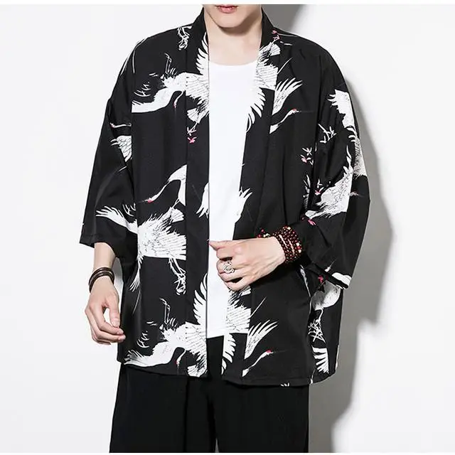 Халат журавля японское кимоно платье для мужчин& wo для мужчин свободный солнцезащитный кардиган китайский Ele мужчин t Хан фу кимоно Haori плюс размер 5XL - Цвет: MenA 2