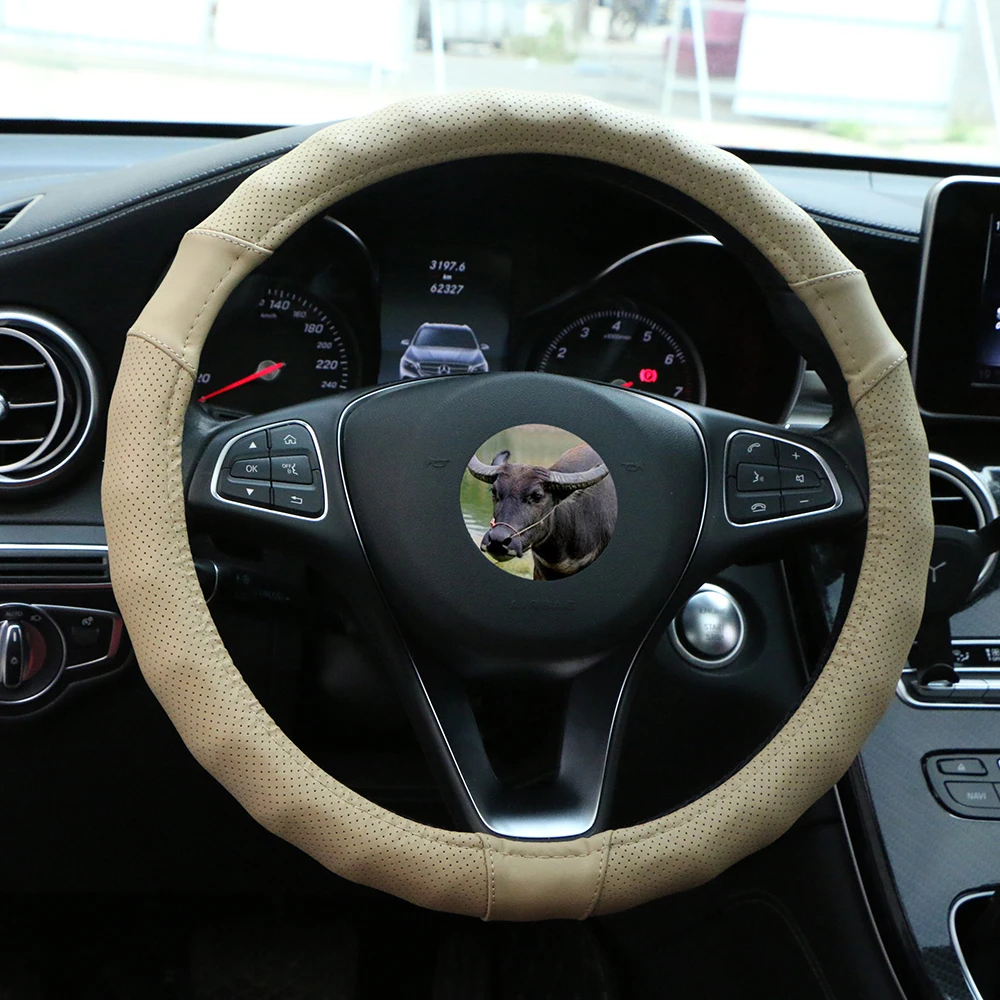 

O SHI CAR Universal Genuine Leather Car Steering Wheel Cover 3D Stereo Non-slip Auto Cowhide Steering Cover For Kia-Rio Ceed Etc