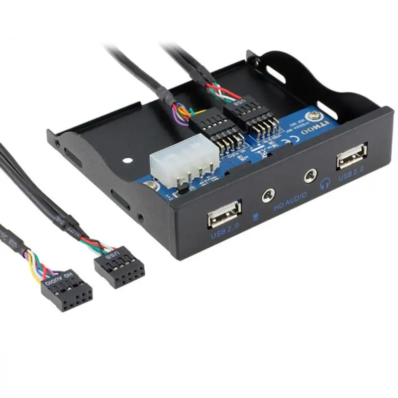 Ед. Панель 9 Pin до 2 USB2.0 концентратор Floppy Bay HD аудио 3 5 мм Джек спереди стеллаж для