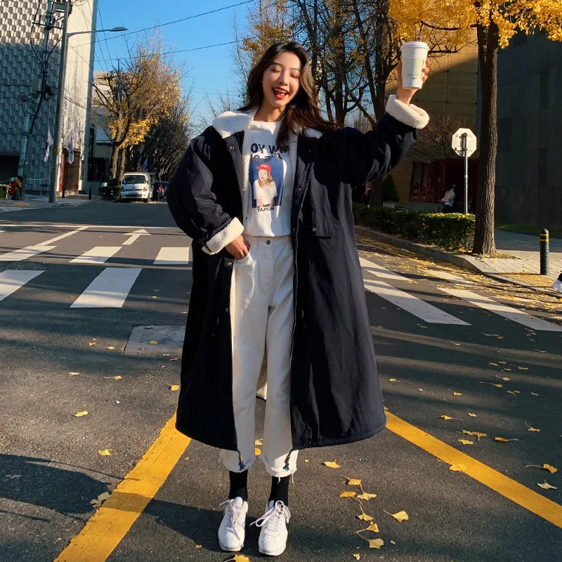 

Photo Shoot Lambs Wool Workwear Coat Hong Kong Style Loose-Fit Cotton-padded Jacket 2019 New Style Dongdaemun over-the-Knee Over
