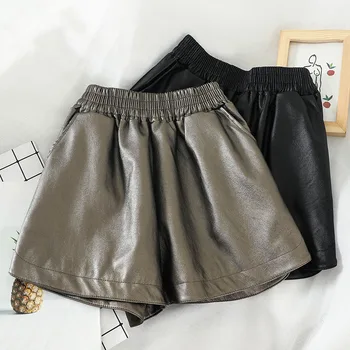 

HELIAR Sexy PU Leather Shorts Women Shorts Night Club Outerwear High Waist Wide Leg Women SpringShorts For Women 2020 Spring