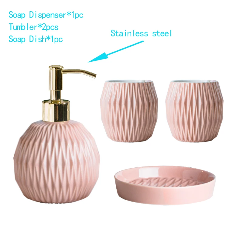 4pcs Pink Hello Kitty Bathroom Accessory Set Ceramic Soap Dish Dispenser Tumbler 