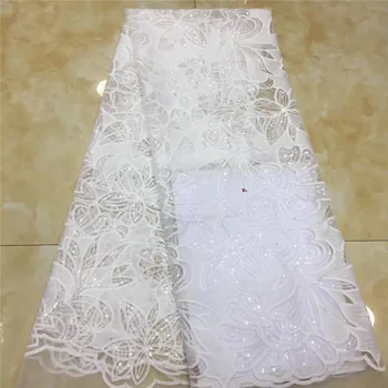 

French Sequins Lace Fabric 2020 white African Tulle Lace Fabric High Quality Nigerian Lace Fabric Embroidered Wedding Dress