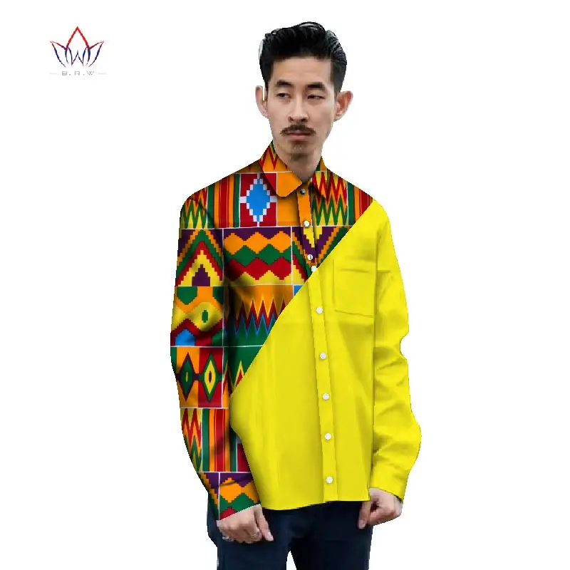 

2017 Spring Design African Clothes Shirt Men Long Sleeve Slim Fit Mens Shirt Dashiki African Print Men Shirts 6XL BRW WYN285