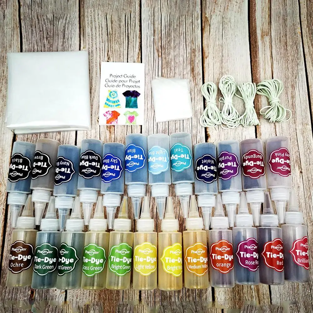 

24 Colors Permanent DIY Clothing Paints Fabric Textile Tie Dye Kit Pigment Set Bright Color Easy to Use DIY Tie Dye Kit