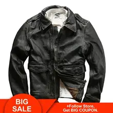 2020 chaqueta de cuero de Aviador Militar marrón Vintage para hombres de talla grande XXXXL cuero de vaca auténtico otoño ajustado chaqueta de cuero de piloto