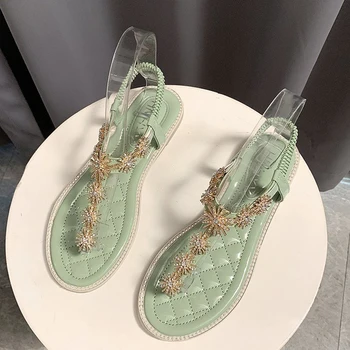 

HQFZO Low Heels Women Sandals Crystals Clip Toe Beach Sandals Flat Summer Shoes For Women 2020