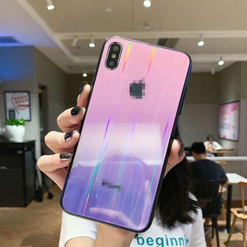 Роскошный стеклянный чехол для телефона aurora для iPhone 11 pro max с логотипом карамельного цвета, закаленное стекло для iPhone 8 7 6 6s 7Plus XR XS max