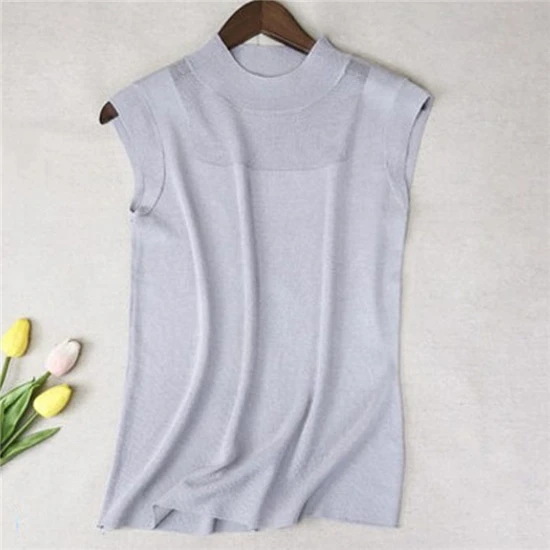 Sexy Women Ice Silk Knitted Vest Solid Color Sleeveless Tops Summer Camisole Suspenders Hollow Out Tops